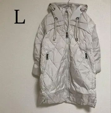 다운 코트 롱 다운 퀼팅 다운 L 아이보리 긴팔 아우터