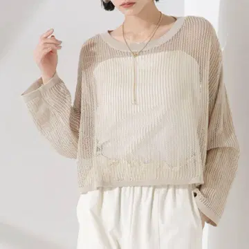 NANO universe 크롭 메쉬 니트탑