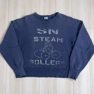 70s 빈티지 퍼플네이비 맨투맨 잉크 프린트 양V 좋은 페이드