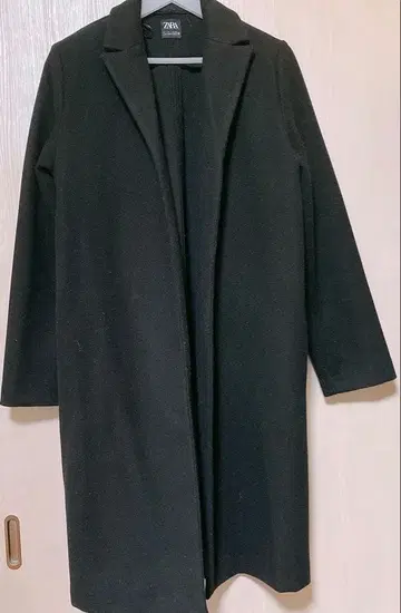 ZARA 블랙 노카라 롱 코트 울 계열 L 사이즈