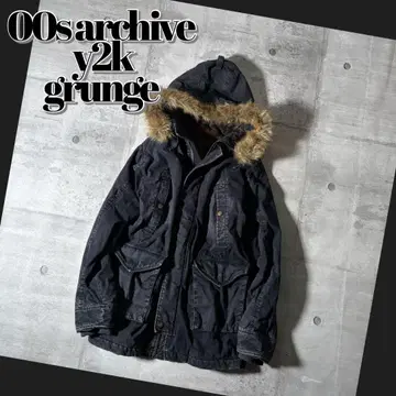 2000's 블랙 데님 퍼 자켓 y2k