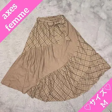 엑시즈팜 체크 무늬 에스컬고 스커트 롱 스커트 브라운 M