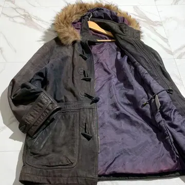 WIND ARMOR 더플 코트 미국제 그레이 가죽 퍼 후드