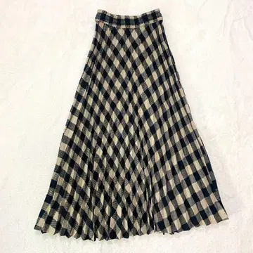 롱 플리츠 스커트 A라인 체크 무늬 허리밴딩 루즈핏 세련된