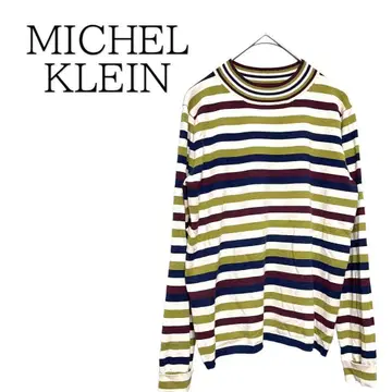 [ 미셸 클랜 ] 새상품급 모크넥 니트 멀티 보더 사이즈 M