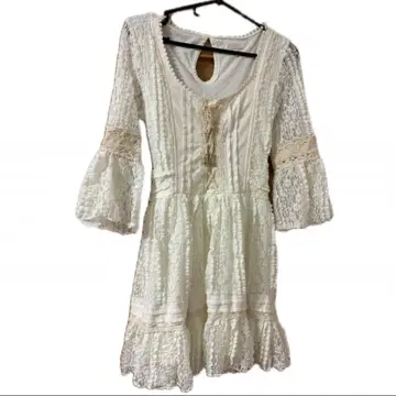 아이보리 레이스 7부 소매 미니 원피스 LIZLISA