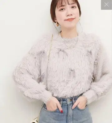 새상품* 페더 벨로아 리본 니트 풀오버 라벤더 내추럴 꾸뛰르