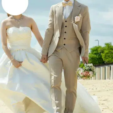 [ 새상품급 ] Confetti 턱시도 3세트 베이지 쓰리피스 결혼식