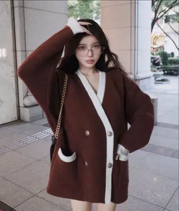 Darich 파이핑 오버 니트 가디건 브라운