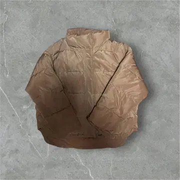 베이지 Unisex 짧은 기장 다운 자켓