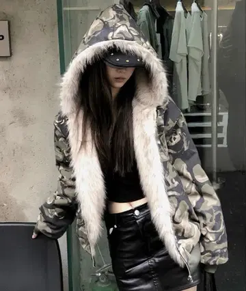 y2k 카모 패턴 퍼 자켓 가을/겨울