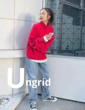 Ungrid 오버 사이즈 빨간색 하이넥 니트