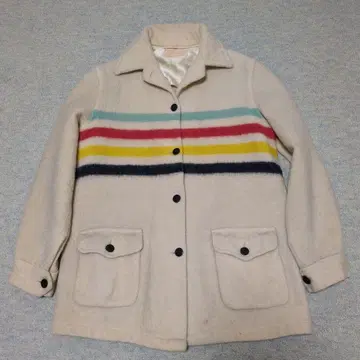 레어 HUDSON'S BAY 멀티보더 울 담요 코트