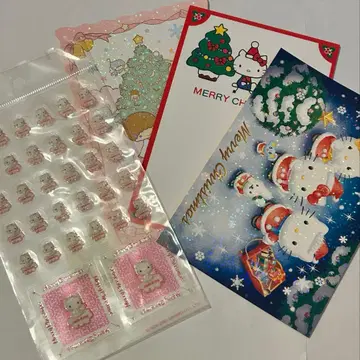 헬로키티 크리스마스 카드와 클리어 스티커 세트