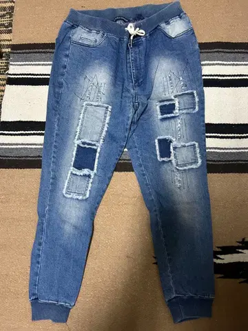 스키니 데님 블루 데미지 가공 팬츠