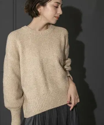 OPAQUE.CLIP 오파크 클립 스팽글 라메 니트 베이지