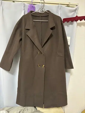 브라운 더블 브레스트 롱 코트 F 사이즈
