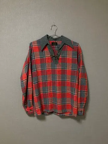 70s Sears PERMA-PREST 체크 무늬 풀오버 셔츠