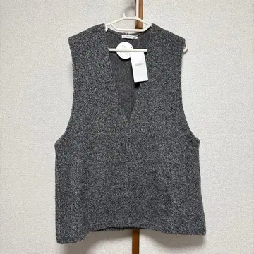 디스코트 페이크 컬 울 V넥 롱 베스트