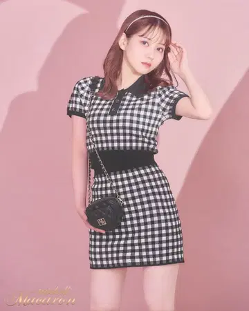 체크 무늬 피케 셔츠 미니 원피스