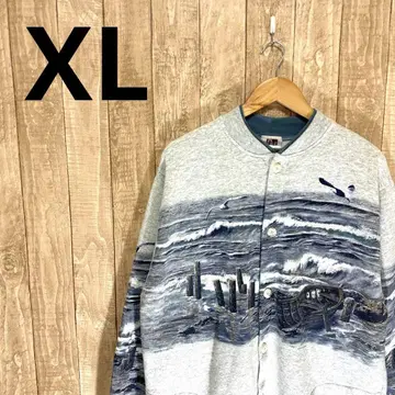 빈티지 구제 의류 맨투맨 그레이 AU 버튼 포켓 포함 얼룩 있음