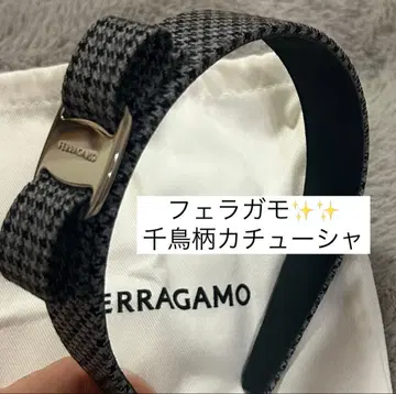 FERRAGAMO 머리띠 하운드투스 체크 패턴