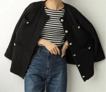 CADUNE 패턴 편직 가디건 블랙 카듀네 자켓 골드 버튼 블랙