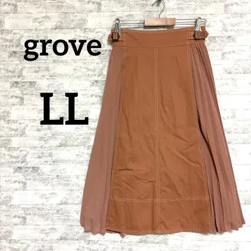 새상품급 [grove 그로브] 플리츠 롱 스커트 버클 포함 브라운 LL