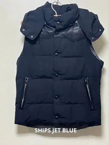 SHIPS JET BLUE 후드 부착(탈부착 가능) 다운 x 가죽 베스트