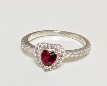 판도라 925 실버 하트 반지 루비색 판도라