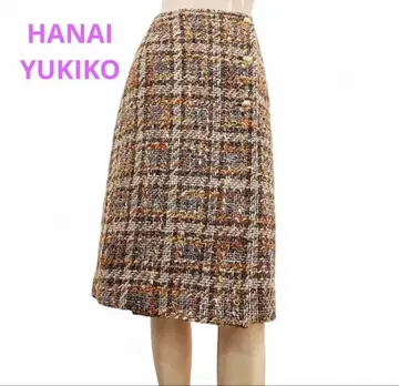 새상품급 유키코 하나이 컬러풀 털실 굵은 트위드 랩 스커트 9호