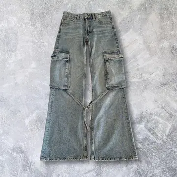 ZARA 플레어 데님 카고 팬츠 기믹 y2k S