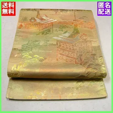 후쿠로 오비 순수 실크 금실 노을 낀 건물 문양 육통 익명 배송