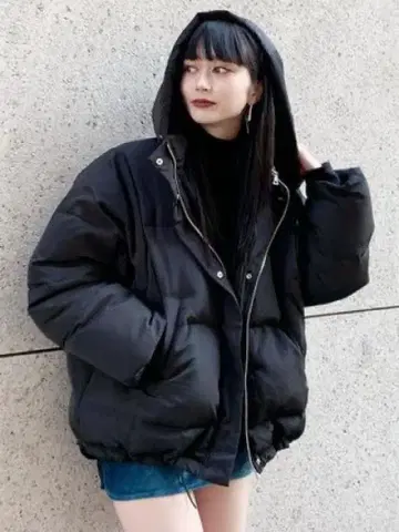[ 미사용에 가까운 ] EMODA 후드 부착 블랙 다운 자켓