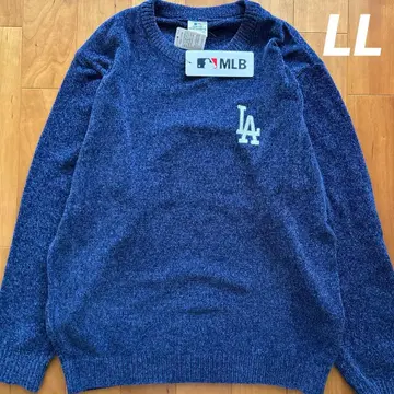 새상품 MLB 다저스 광택 몰 니트 스웨터 긴팔 블루 LL