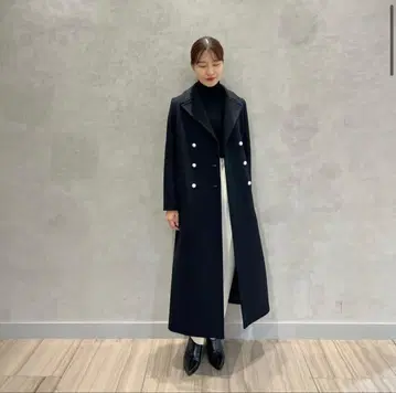 BLENHEIM 더블 페이스 펄 버튼 롱 코트