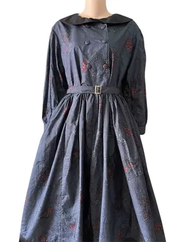 기모노 리메이크 꽃무늬 다크 블루 롱 원피스 오시마 명주 1월 상순 발송