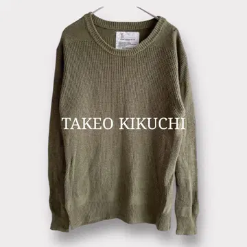TAKEO KIKUCHI 다케오 키쿠치 리브 니트 M 카키 성숙 캐주얼