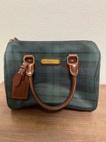 체크 무늬 핸드백 중형 그린 계열