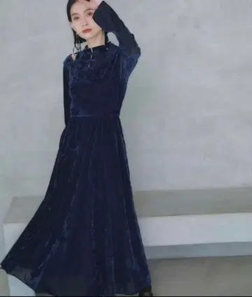 HARE 벨로아 차이나 원피스 네이비