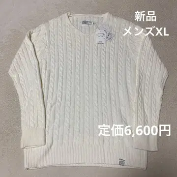 새상품 AZUL by moussy 케이블 짜임 V넥 스웨터 화이트 XL