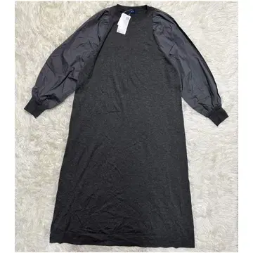 새상품 SHIPS 원피스 이소재 절개 니트 그레이 턱 콤비니트