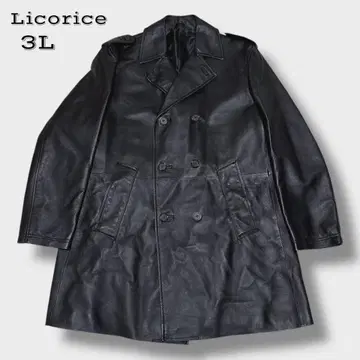 [ 특대 3L ] 리코리스 올 가죽 더블 코트 라무 가죽 자켓 블랙 고급
