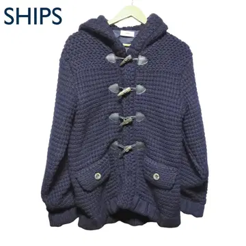 [ 새상품급 ] SHIPS 후디 더플 편직 코트 L 사이즈 네이비 쉽스