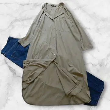 미즈이로 인드 밴드 카라 롱 셔츠 코튼 오버 사이즈