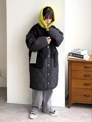 reca 새상품 노카라 보아 x 박쥐 퀼트 코트 블랙