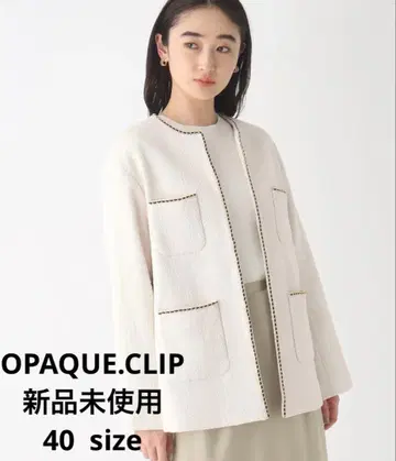 [새상품] 오페크도트크립 체인 브레이드 트위드 자켓 화이트 40