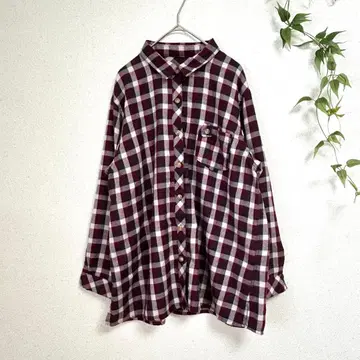 플란넬 셔츠 3L 체크 무늬 보르도 오버 사이즈 빅 사이즈