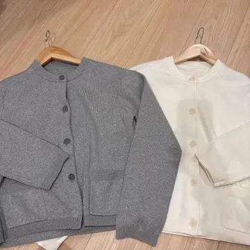 MUJI 워셔블 니트 크루넥 가디건 여성 XL 오프화이트와 그레이