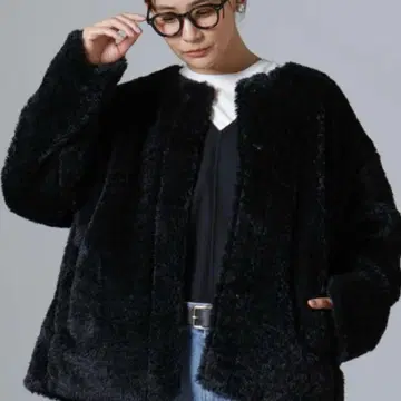 나노 유니버스 카링 인조 모피 노카라 블루종 아우터